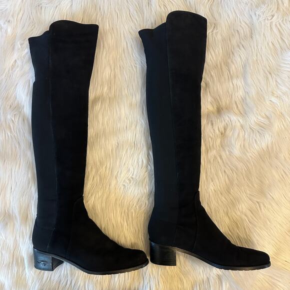 Stuart Weitzman 5050 Reserve Over the Knee High Boots Suede Block Heeled Black - Picture 4 of 16